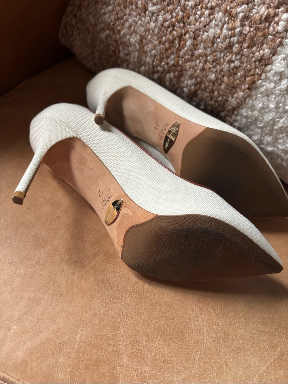 Sarah Flint Ivory Pointed-Toe Pumps with Brown Trim - Picture 5 of 5
